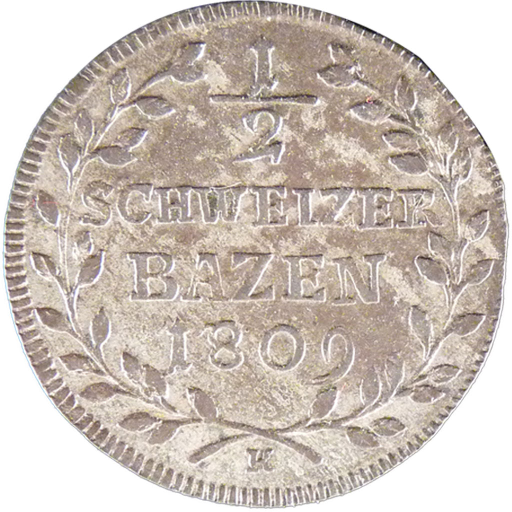 Switzerland, 1/2 Batzen, 1809, KM #104, AU(55-58), Billon, 1.90