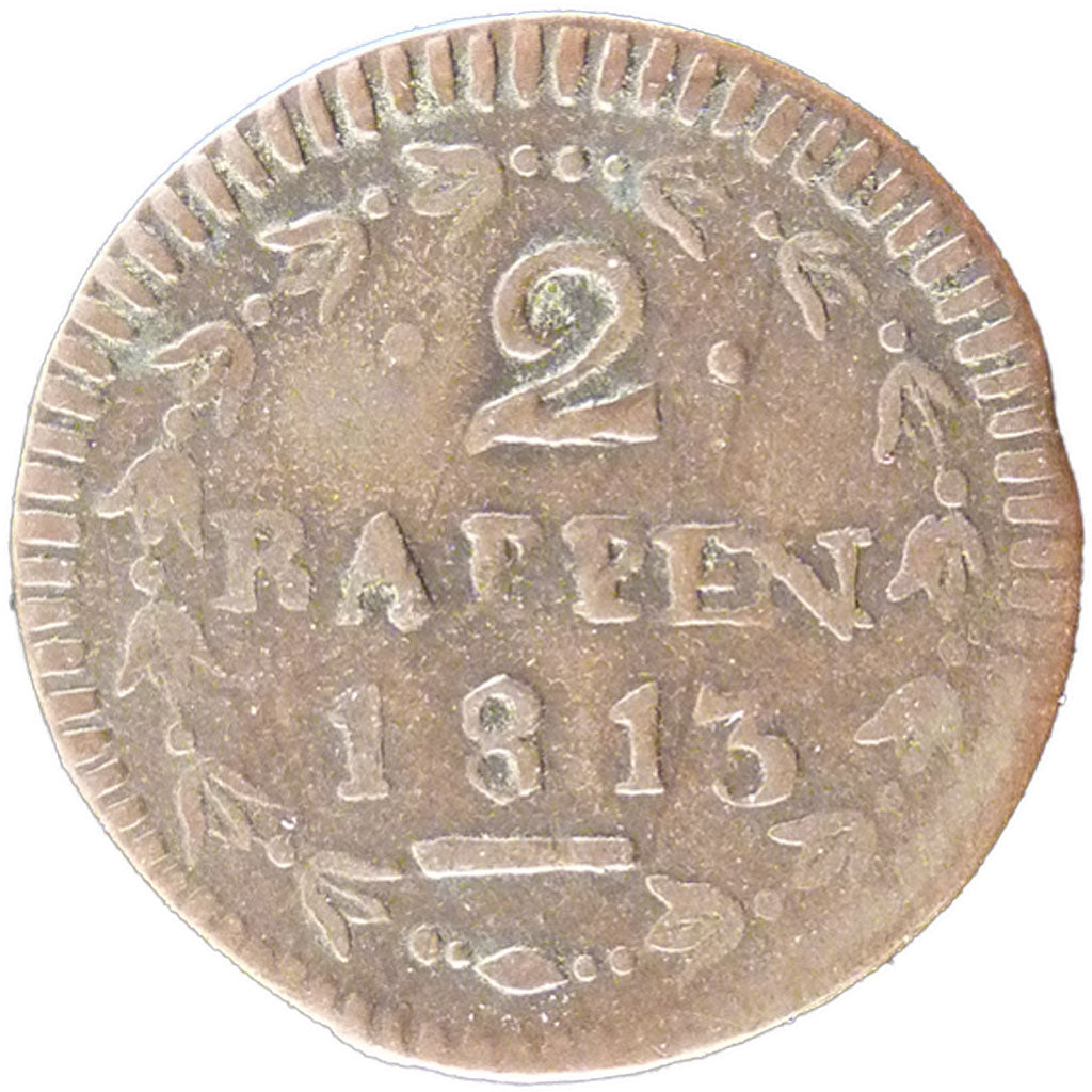 Switzerland, 2 Rappen, 1813, KM #62, VF(20-25), Copper, 1.10