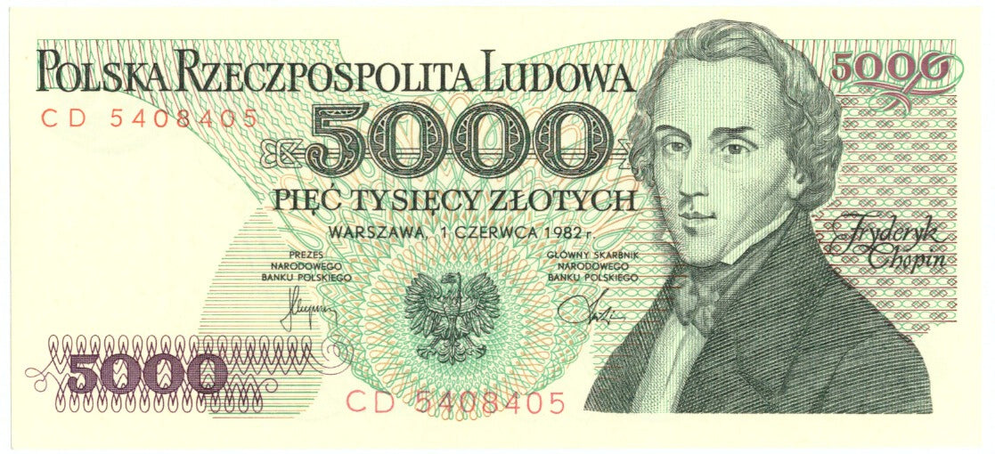 Poland, 5000 Zlotych, 1982, 1982-06-01, KM:150a, UNC(65-70)