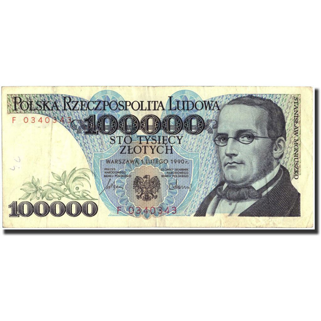 Poland, 100,000 Zlotych, 1990, 1990-02-01, KM:154a, VF(30-35)
