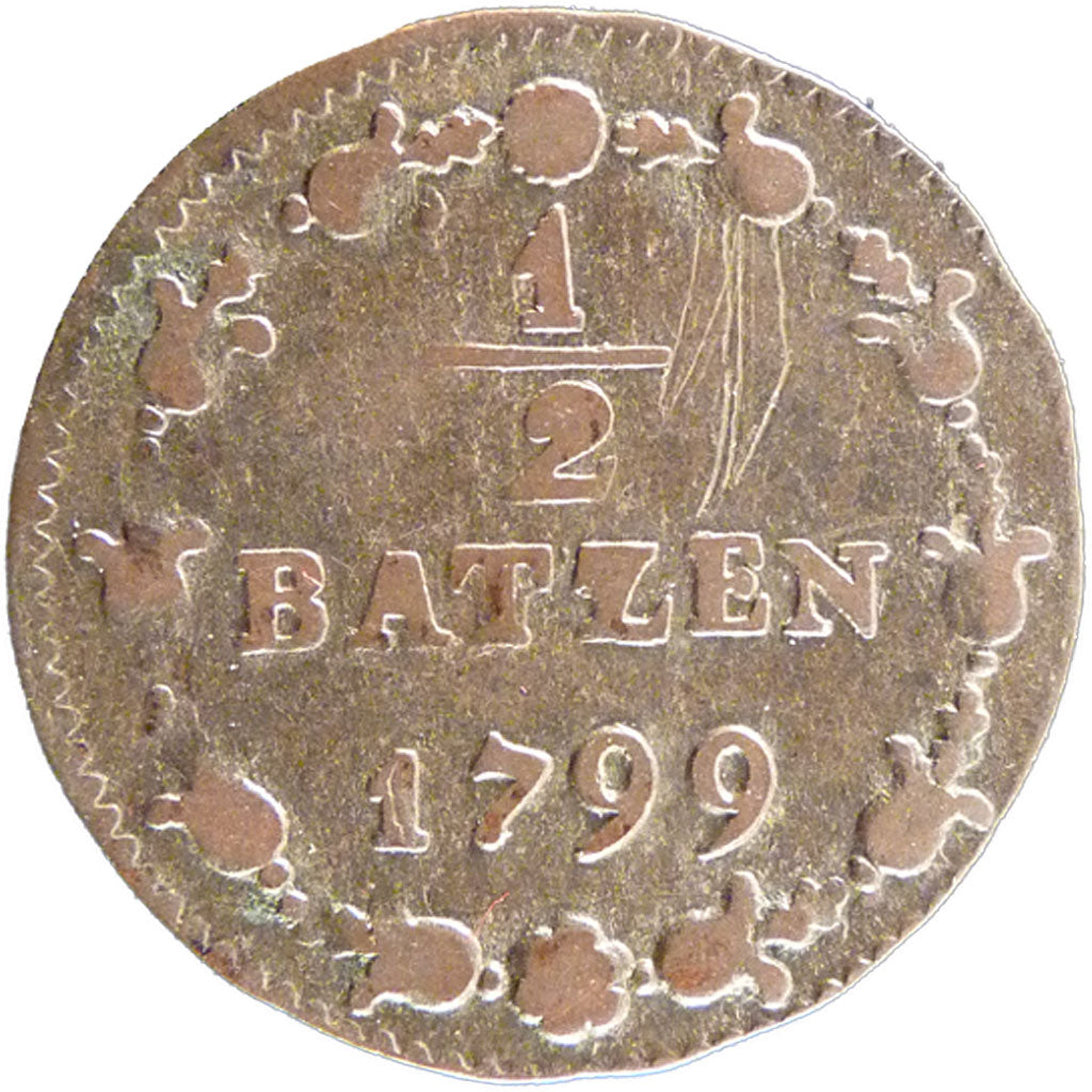Switzerland, 1/2 Batzen, 1799, KM #A6, VF(20-25), Billon, 1.90