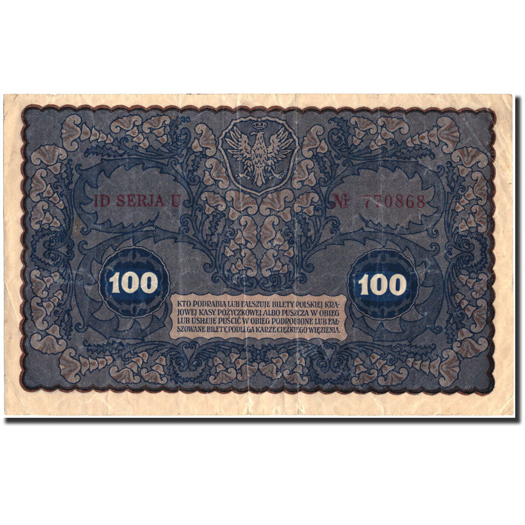 Banknote, Poland, 100 Marek, 1919, 1919-08-23, KM:27, AU(50-53)