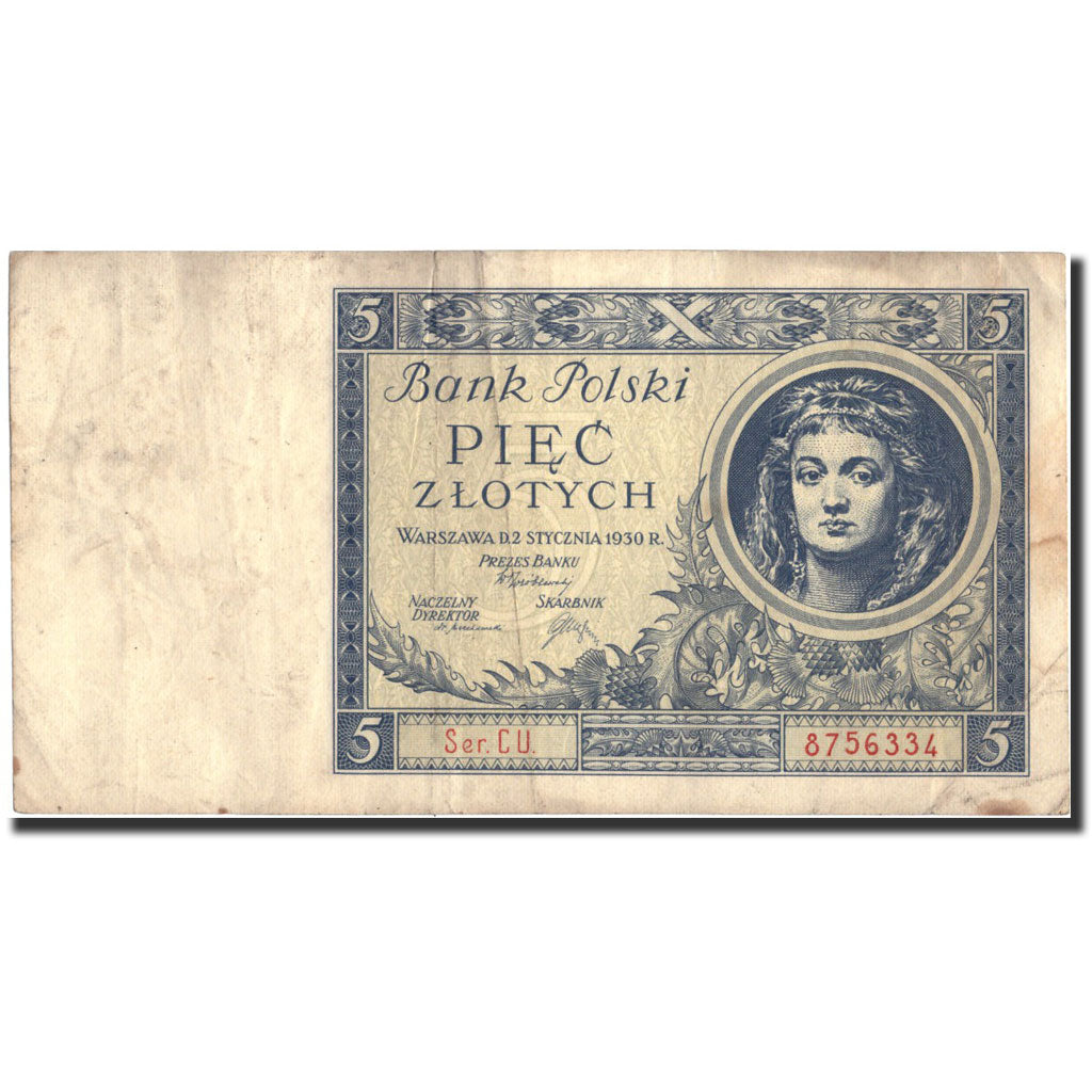 Banknote, Poland, 5 Zlotych, 1930, 1930-01-02, KM:72, VF(20-25)