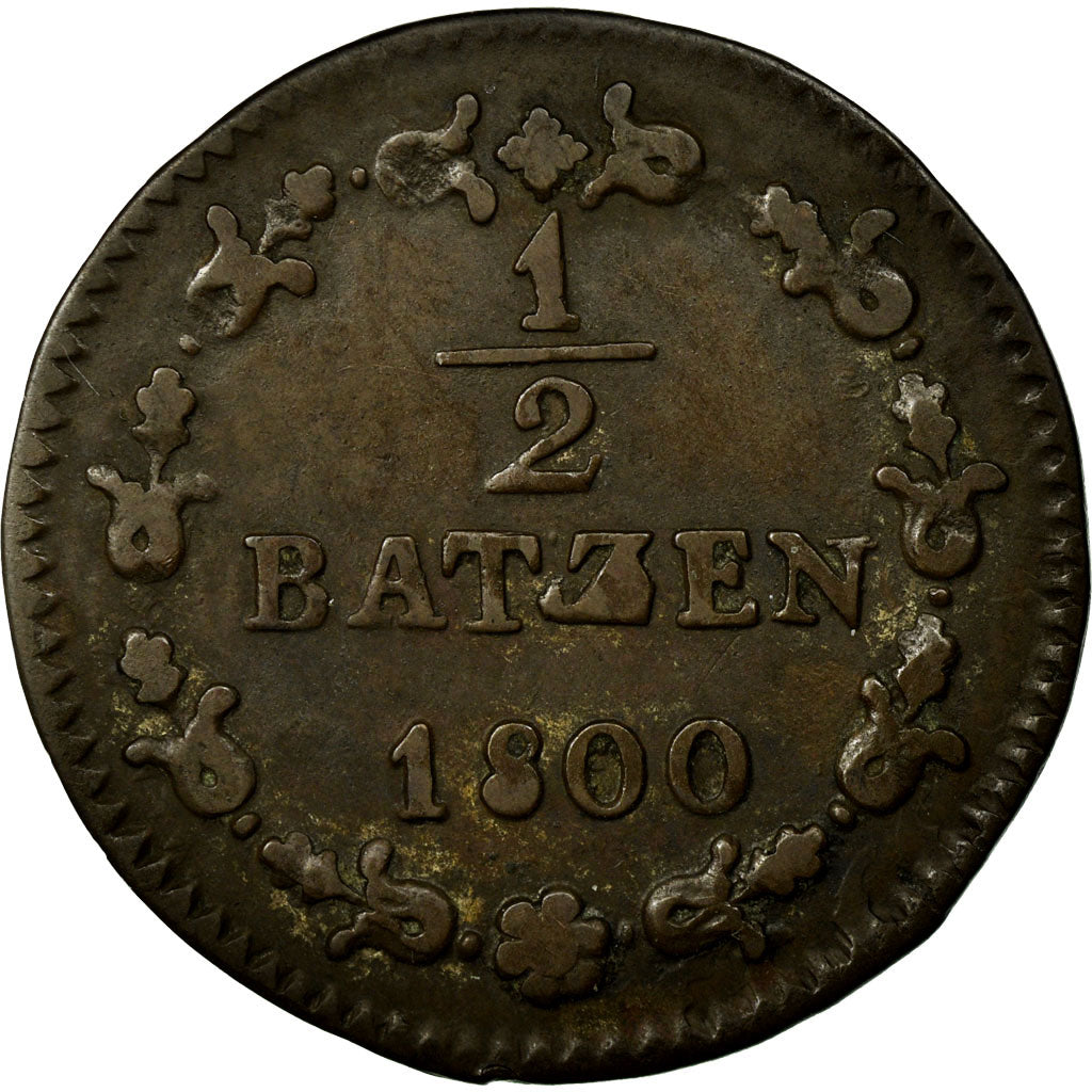 Coin, Switzerland, 1/2 Batzen, 1800, AU(50-53), Billon, KM:A6