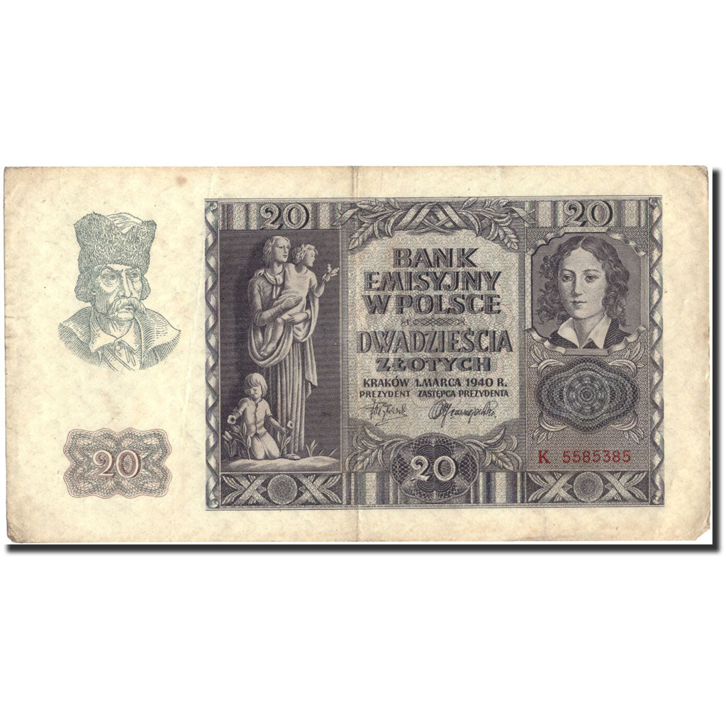 Billet, Pologne, 20 Zlotych, 1940, 1940-03-01, KM:95, TTB