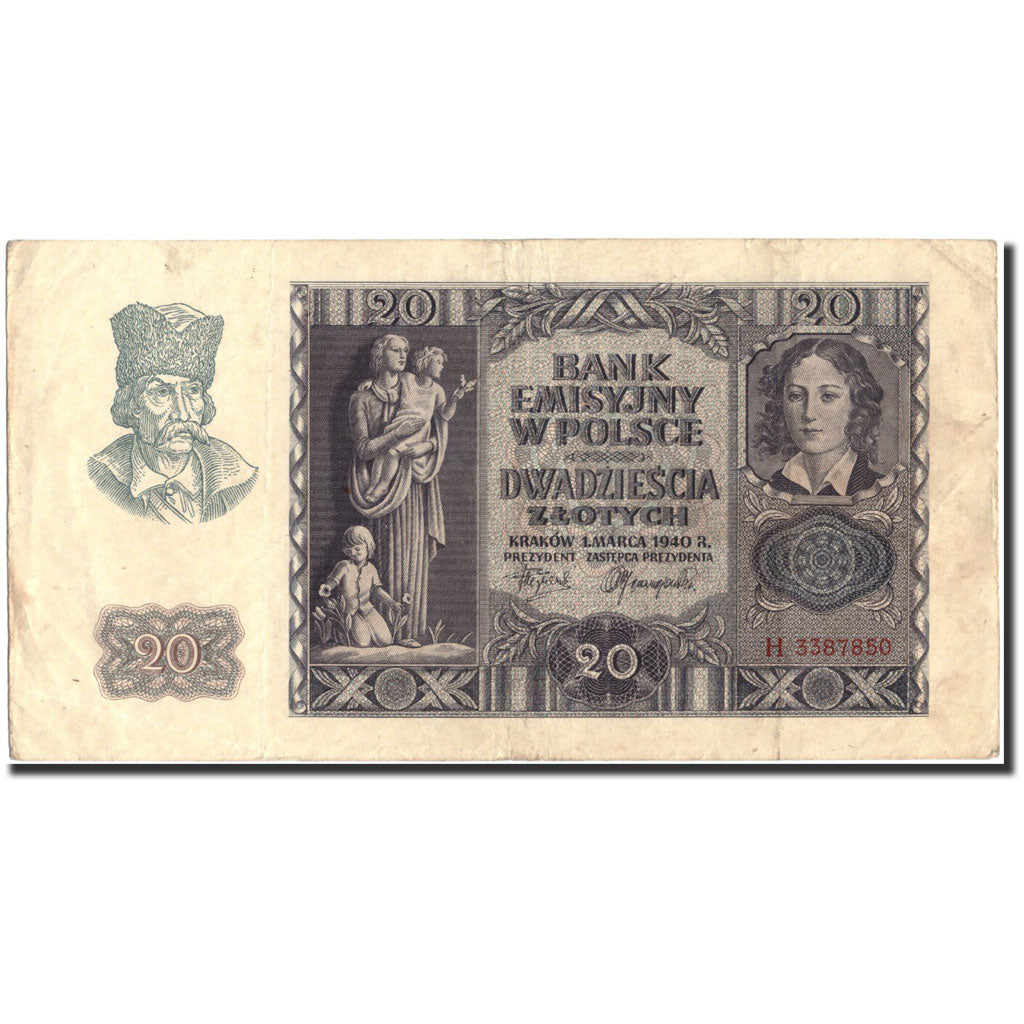 Banknote, Poland, 20 Zlotych, 1940, 1940-03-01, KM:95, EF(40-45)