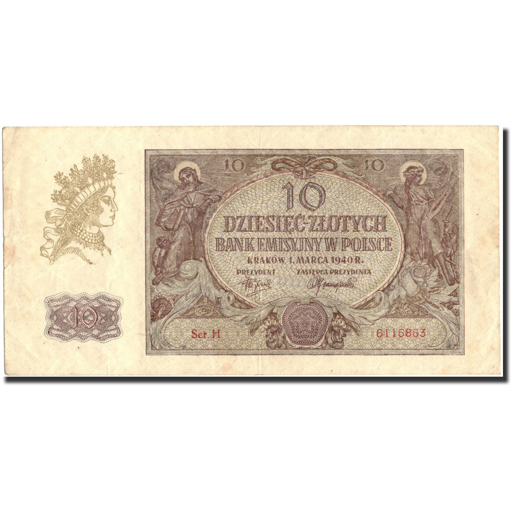 Poland, 10 Zlotych, 1940, 1940-03-01, KM:94, EF(40-45)