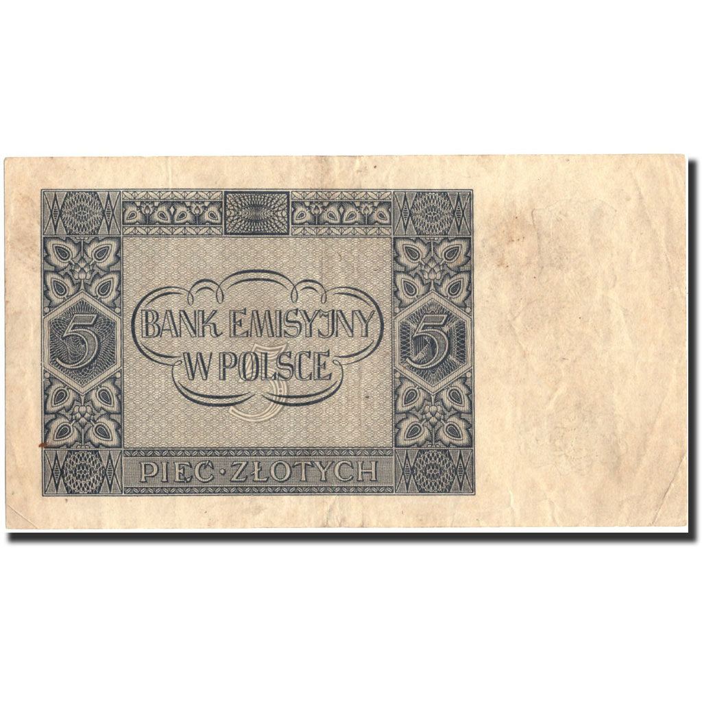 Banknote, Poland, 5 Zlotych, 1941, 1941-08-01, KM:101, AU(50-53)
