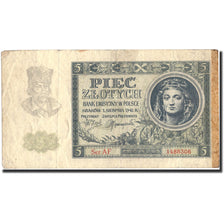Poland, 5 Zlotych, 1941, 1941-08-01, KM:101, VF(30-35)