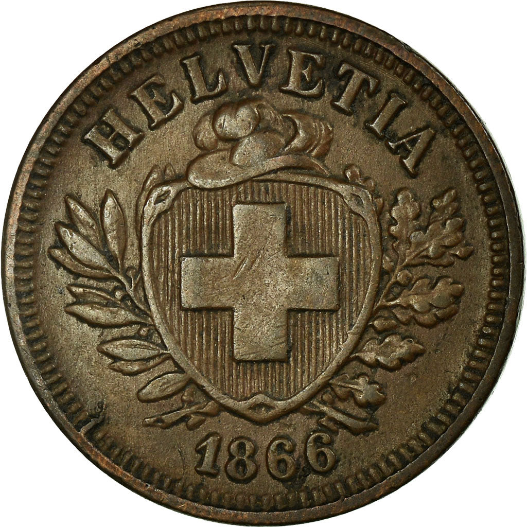 Coin, Switzerland, Rappen, 1866, Bern, EF(40-45), Bronze, KM:3.1