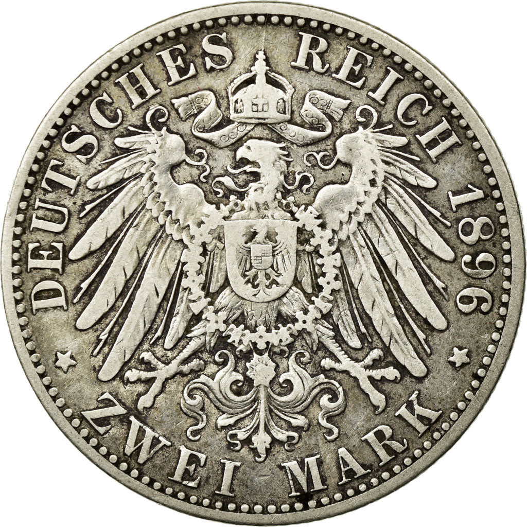Coin, German States, BAVARIA, Otto, 2 Mark, 1896, Munich, VF(30-35), Silver