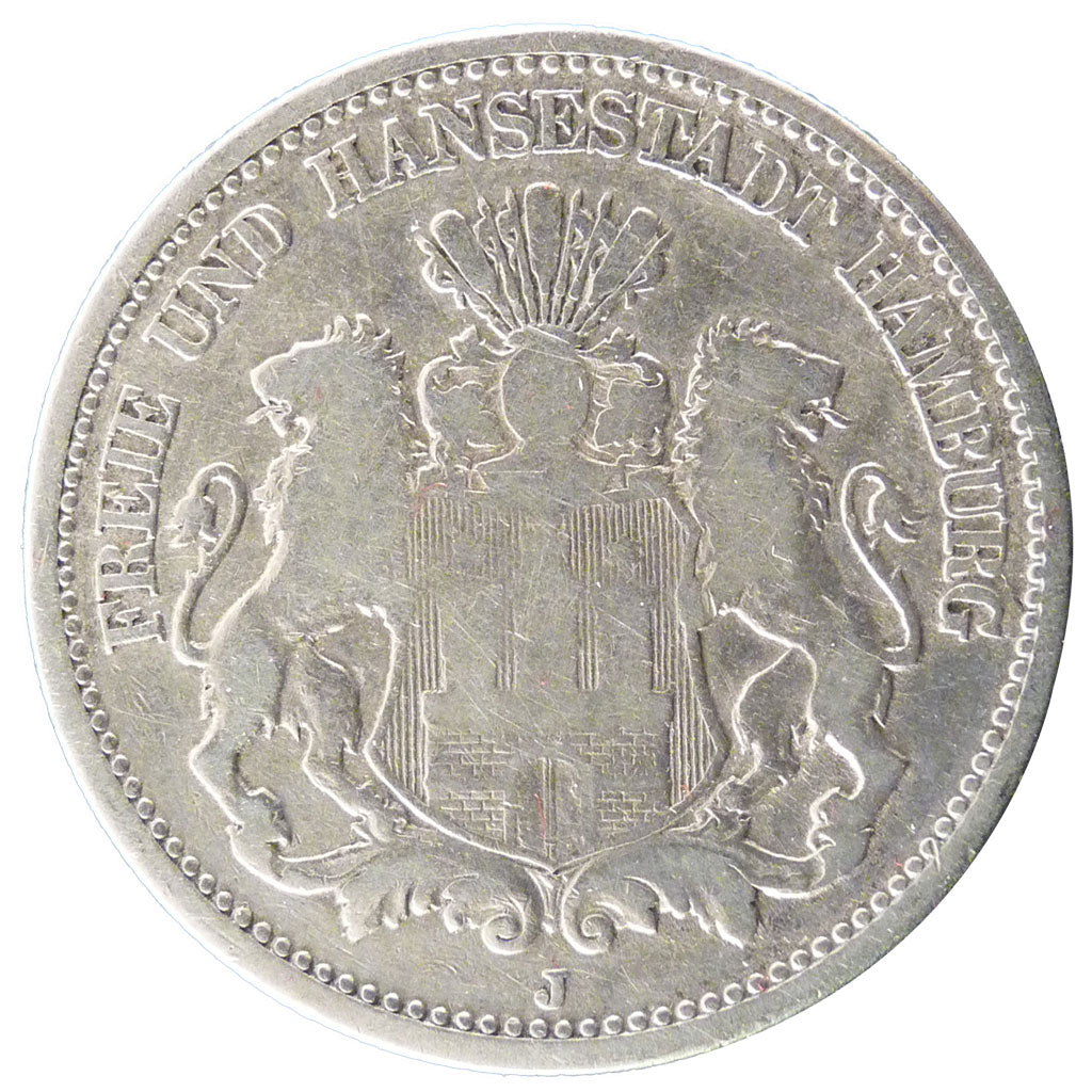 GERMAN STATES, 2 Mark, 1876, Hambourg, KM #604, VF(20-25), Silver, 10.80