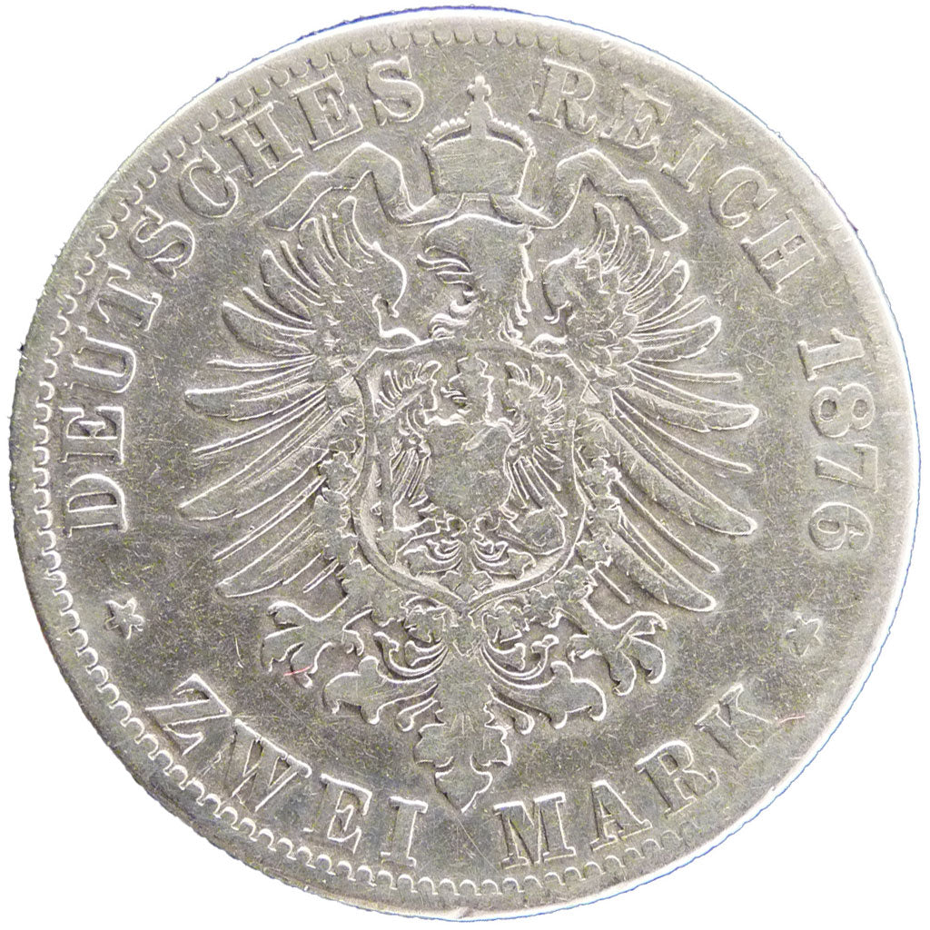 GERMAN STATES, 2 Mark, 1876, Hambourg, KM #604, VF(20-25), Silver, 10.80
