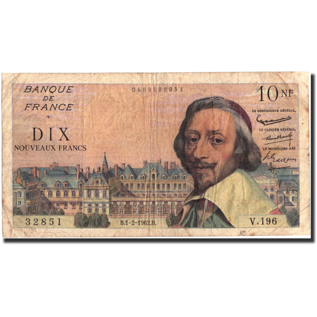 France, 10 Nouveaux Francs, 10 NF 1959-1963 ''Richelieu'', 1962, KM:142a