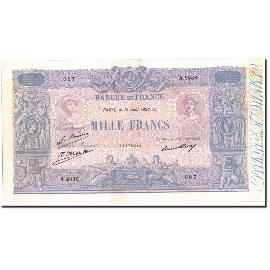 Banknote, France, 1000 Francs, 1 000 F 1889-1926 ''Bleu et Rose'', 1926