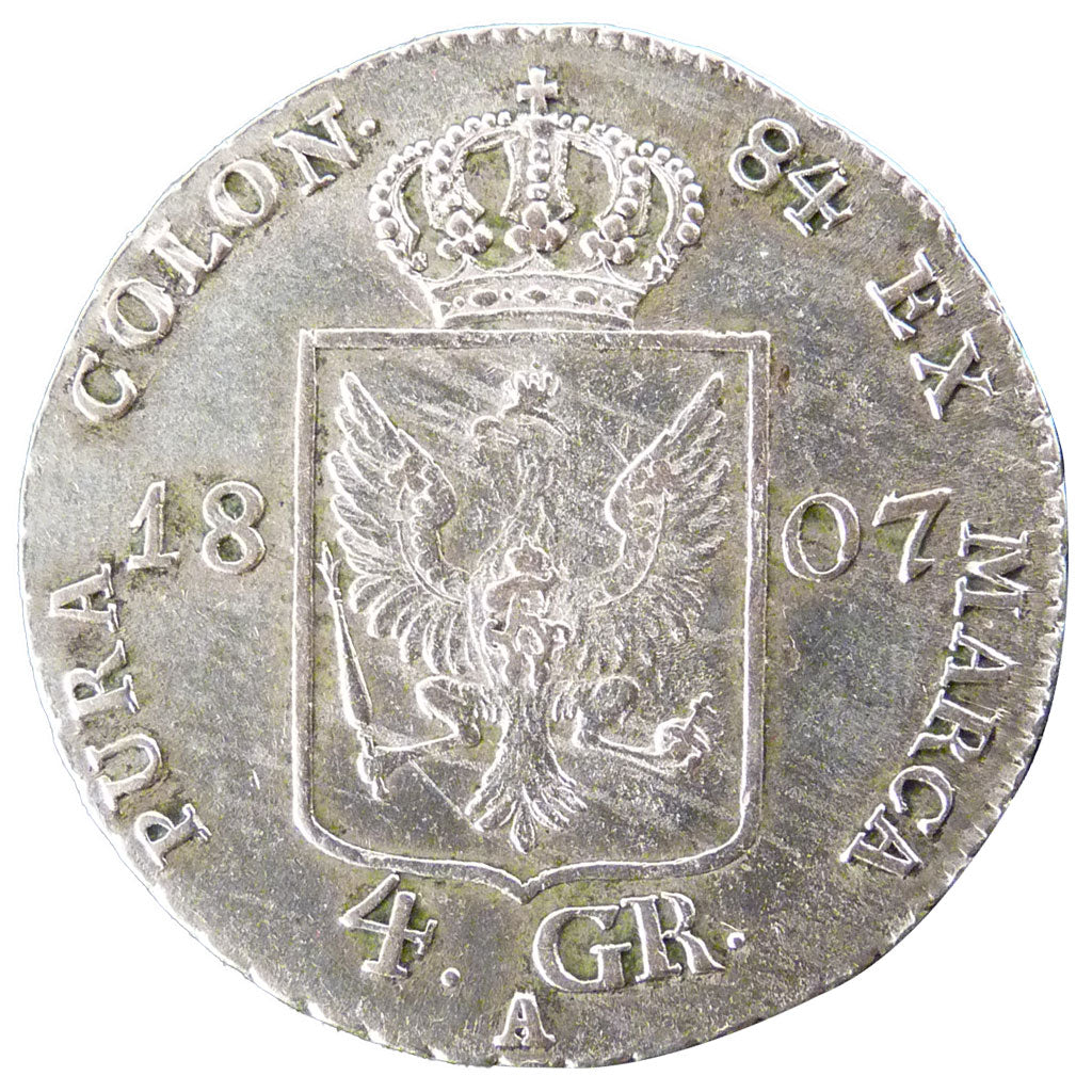 German States, 4 Groschen, 1807, Berlin, KM #370, AU(50-53), Silver, 5.20