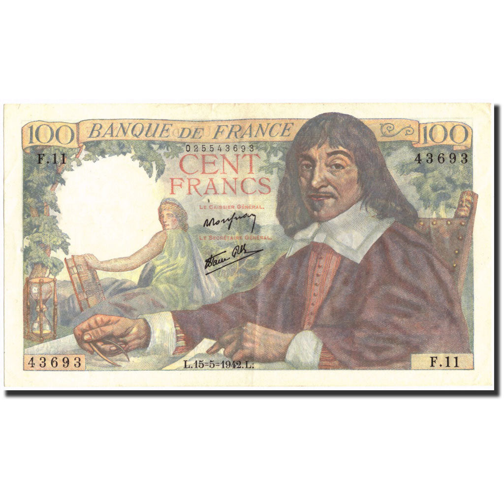 Frankreich, 100 Francs, 100 F 1942-1944 ''Descartes'', 1942, KM:101a