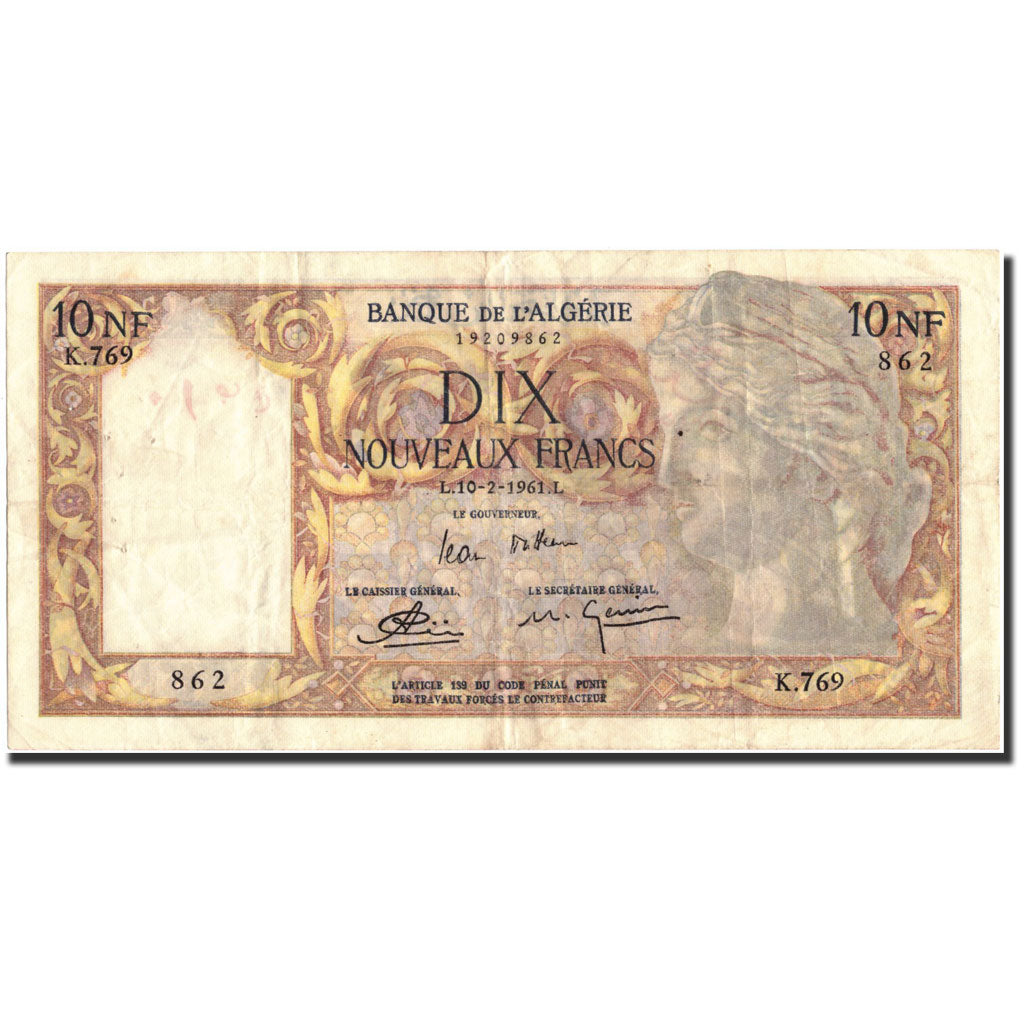 Banknote, Algeria, 10 Nouveaux Francs, 1961, 1961-02-10, KM:119a, VF(30-35)