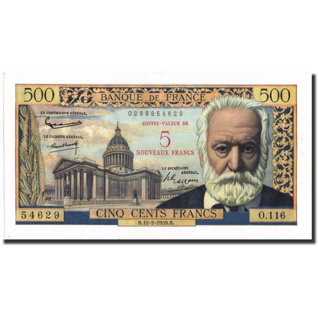 Frankreich, 5 Nouveaux Francs on 500 Francs, 1955-1959 Overprinted with