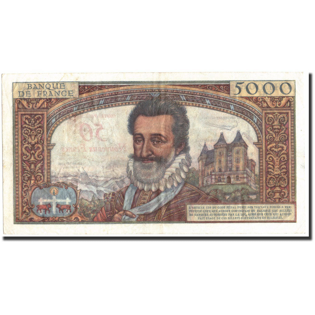 Billet, France, 50 Nouveaux Francs on 5000 Francs, 1955-1959 Overprinted with