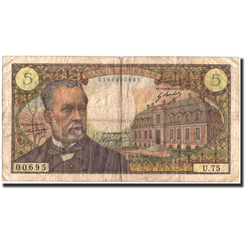 Banknote, France, 5 Francs, 5 F 1966-1970 ''Pasteur'', 1968, 1968-04-04