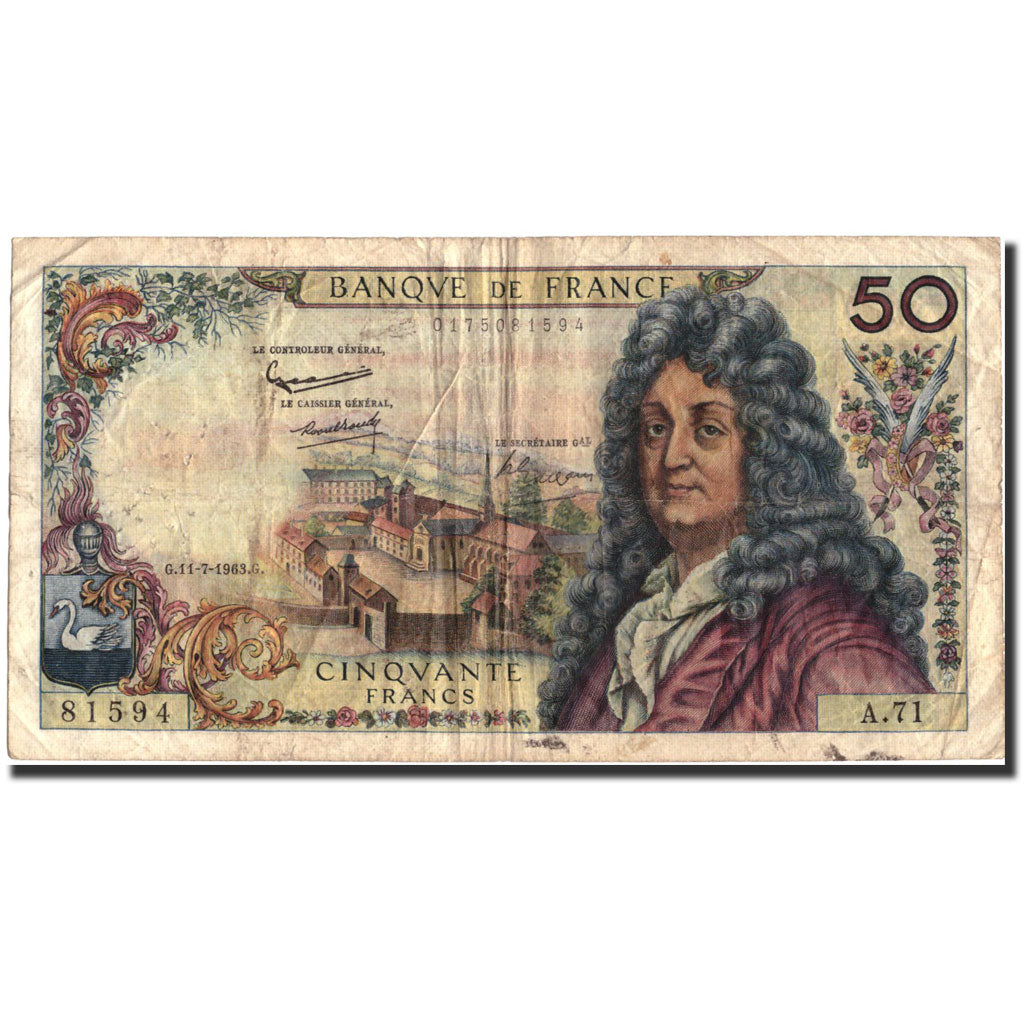 Frankreich, 50 Francs, 50 F 1962-1976 ''Racine'', 1963, KM:148a, 1963-07-11, S