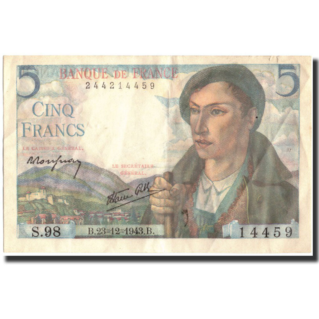 Banknote, France, 5 Francs, 5 F 1943-1947 ''Berger'', 1943, 1943-12-23