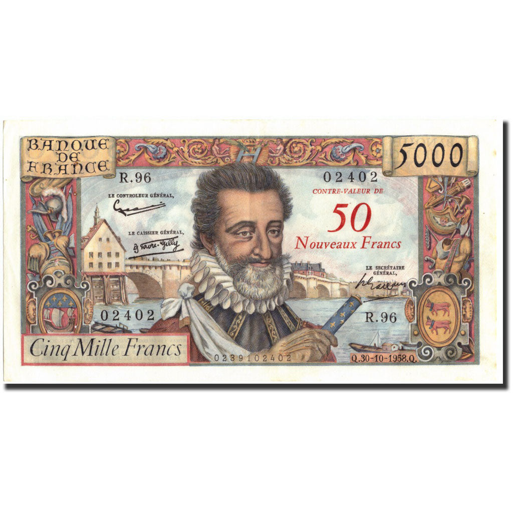 Banconote, Francia, 50 Nouveaux Francs on 5000 Francs, 50 NF 1959-1961 ''Henri