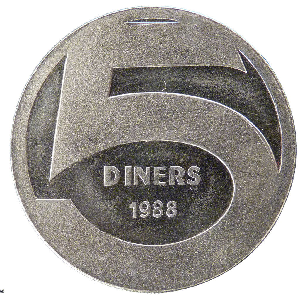 Andorra, 5 Diners, 1988, KM #51, MS(65-70), Nickel, 31.5, 13.80
