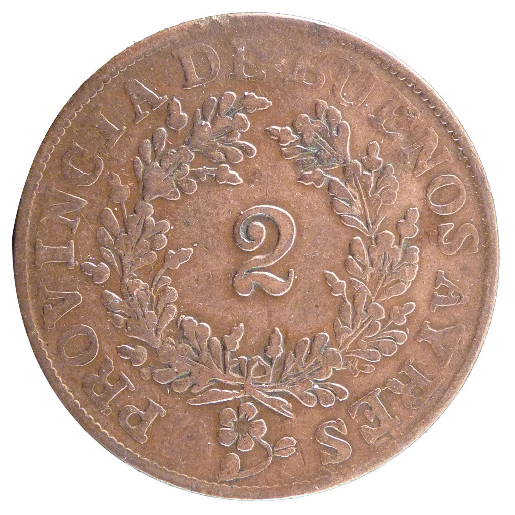 ARGENTINA, 2 Reales, 1854, KM #9, EF(40-45), Copper, 31-32, 7.50