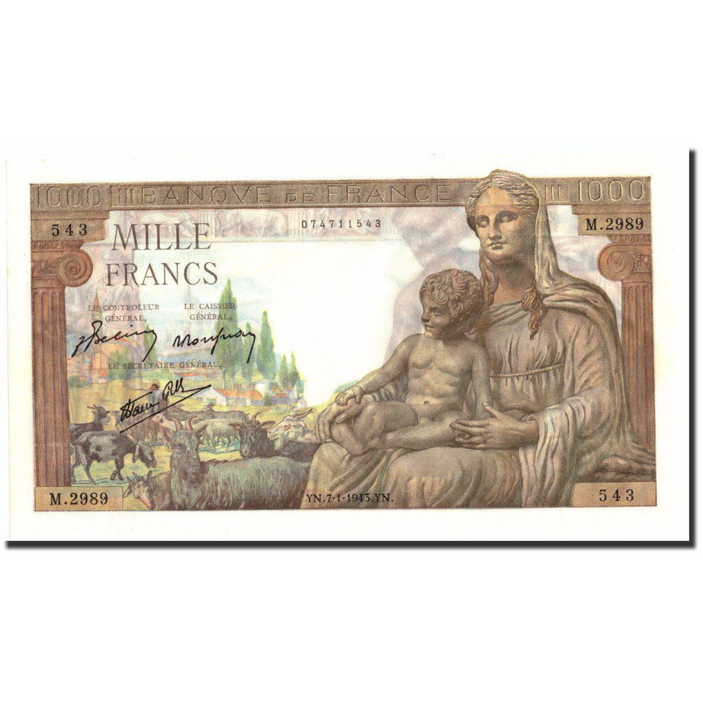 France, 1000 Francs, 1 000 F 1942-1943 ''Déesse Déméter'', 1943, 1943-01-07