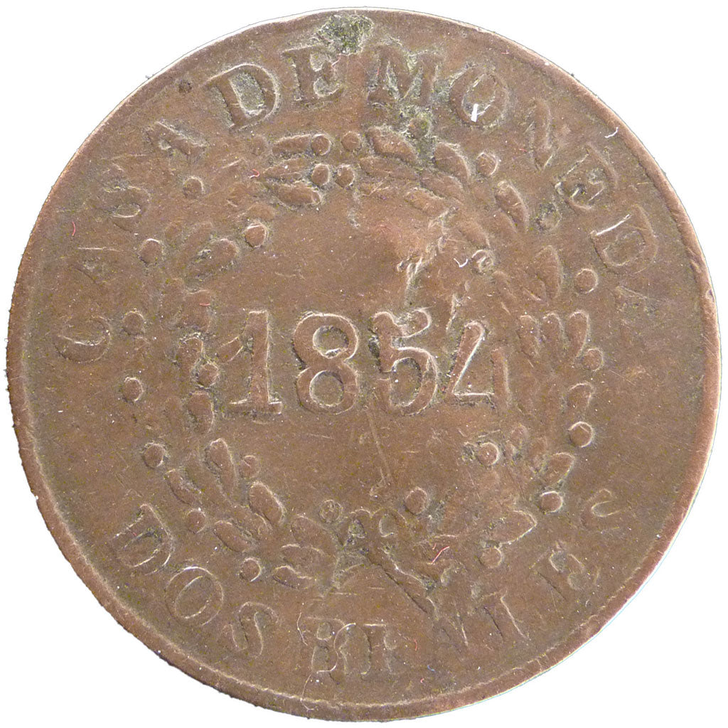 ARGENTINA, 2 Reales, 1854, KM #9, VF(20-25), Copper, 31-32, 7.10