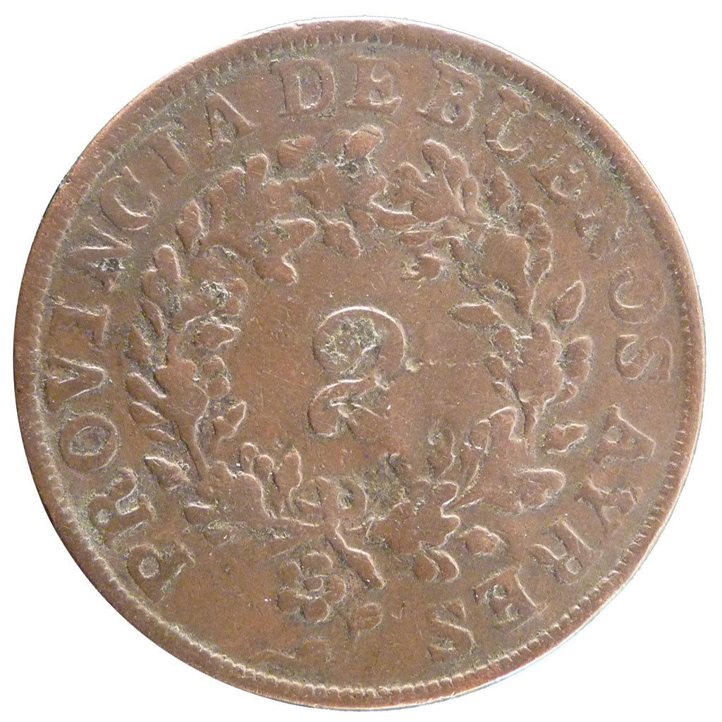 ARGENTINA, 2 Reales, 1854, KM #9, VF(20-25), Copper, 31-32, 7.10