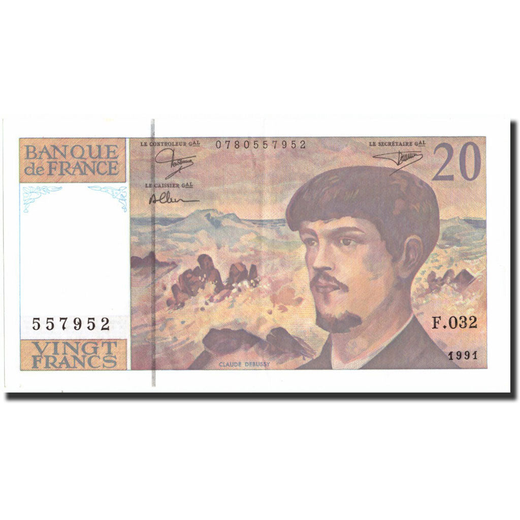 France, 20 Francs, 20 F 1980-1997 ''Debussy'', 1991, KM:151e, 1991, UNC(60-62)