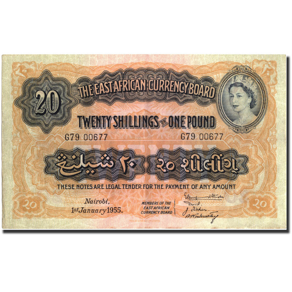 Billet, EAST AFRICA, 20 Shillings = 1 Pound, 1955, 1955-01-01, KM:35, TTB+