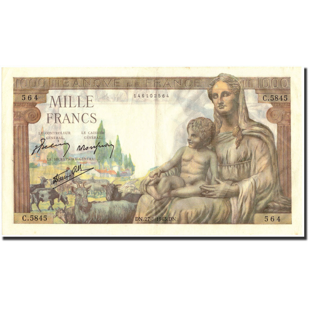 France, 1000 Francs, 1 000 F 1942-1943 ''Déesse Déméter'', 1943, KM:102