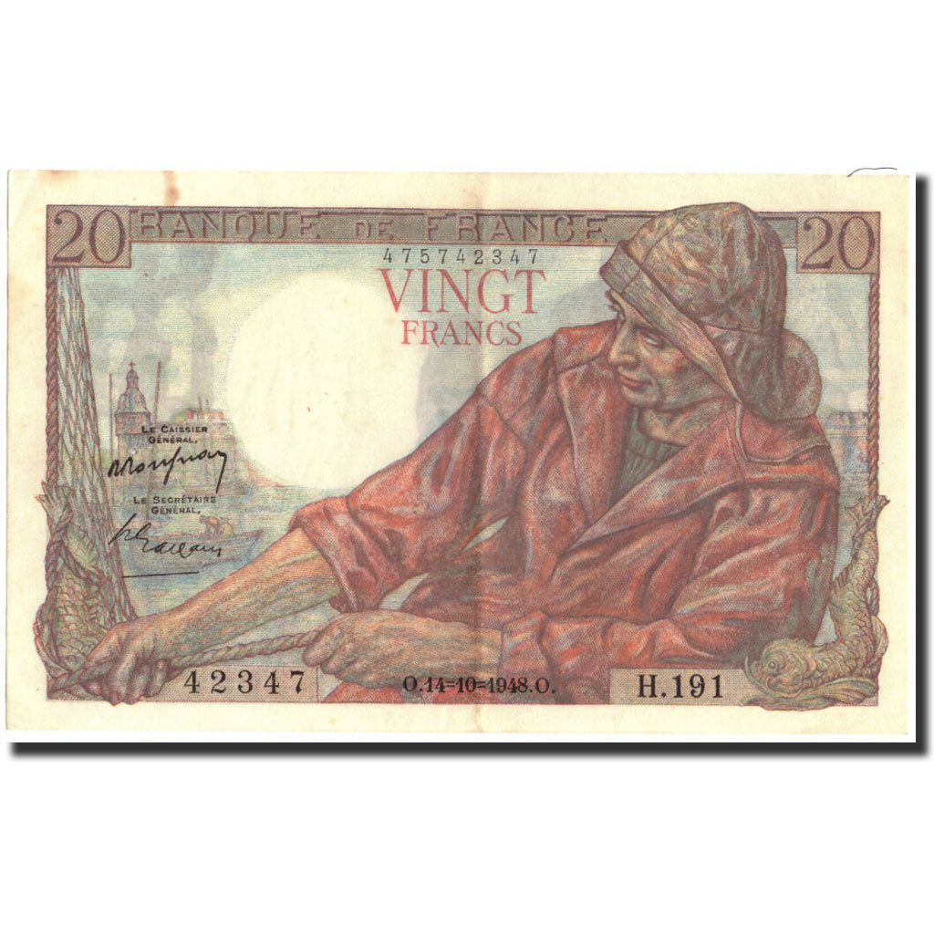 France, 20 Francs, 20 F 1942-1950 ''Pêcheur'', 1948, 1948-10-14, AU(50-53)