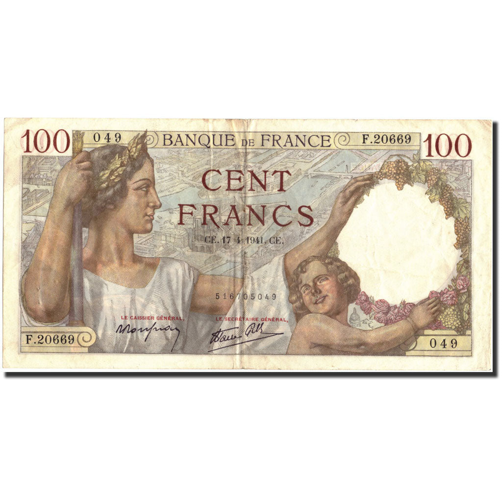 France, 100 Francs, 100 F 1939-1942 ''Sully'', 1941, 1941-04-17, VF(30-35)
