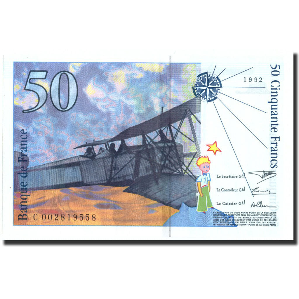 Francia, 50 Francs, 50 F 1992-1999 ''St Exupéry'', 1992, KM:157a, 1992, SC