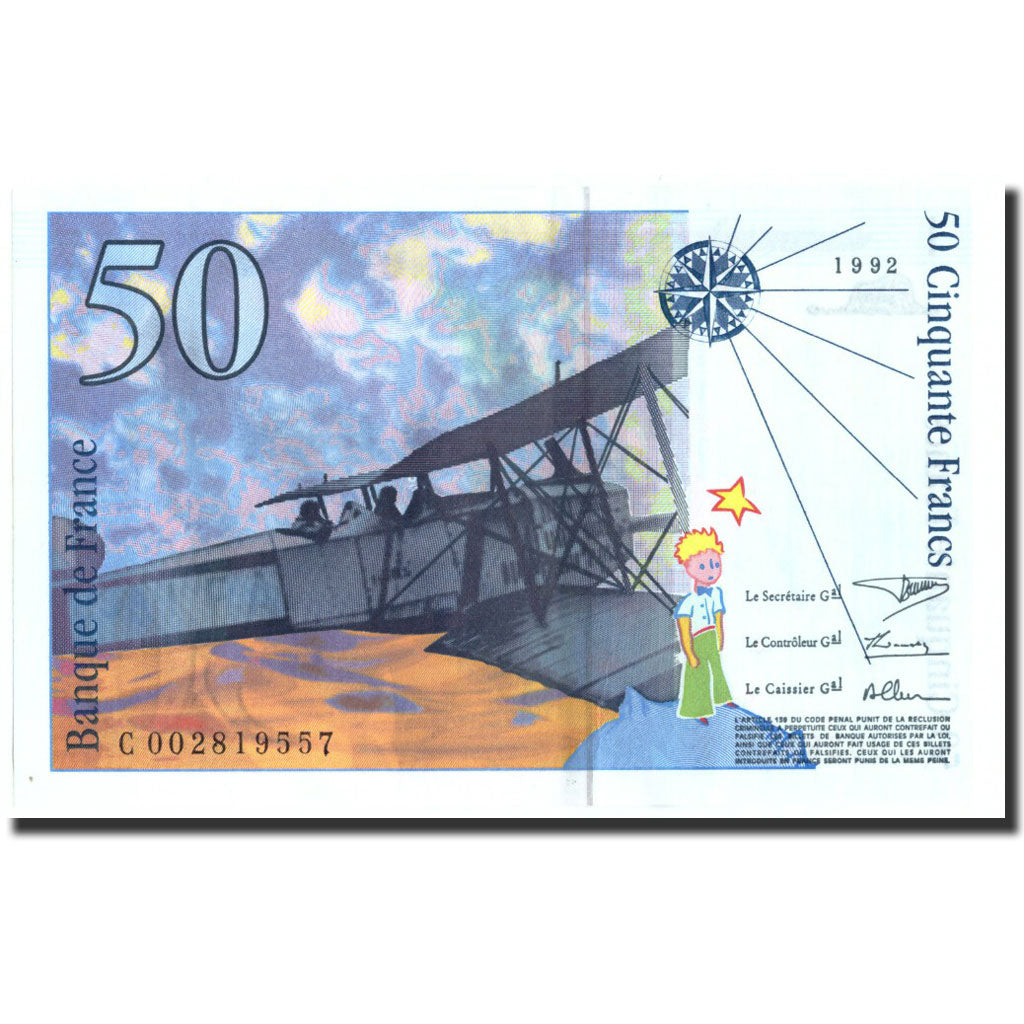 Frankreich, 50 Francs, 50 F 1992-1999 ''St Exupéry'', 1992, KM:157a, 1992