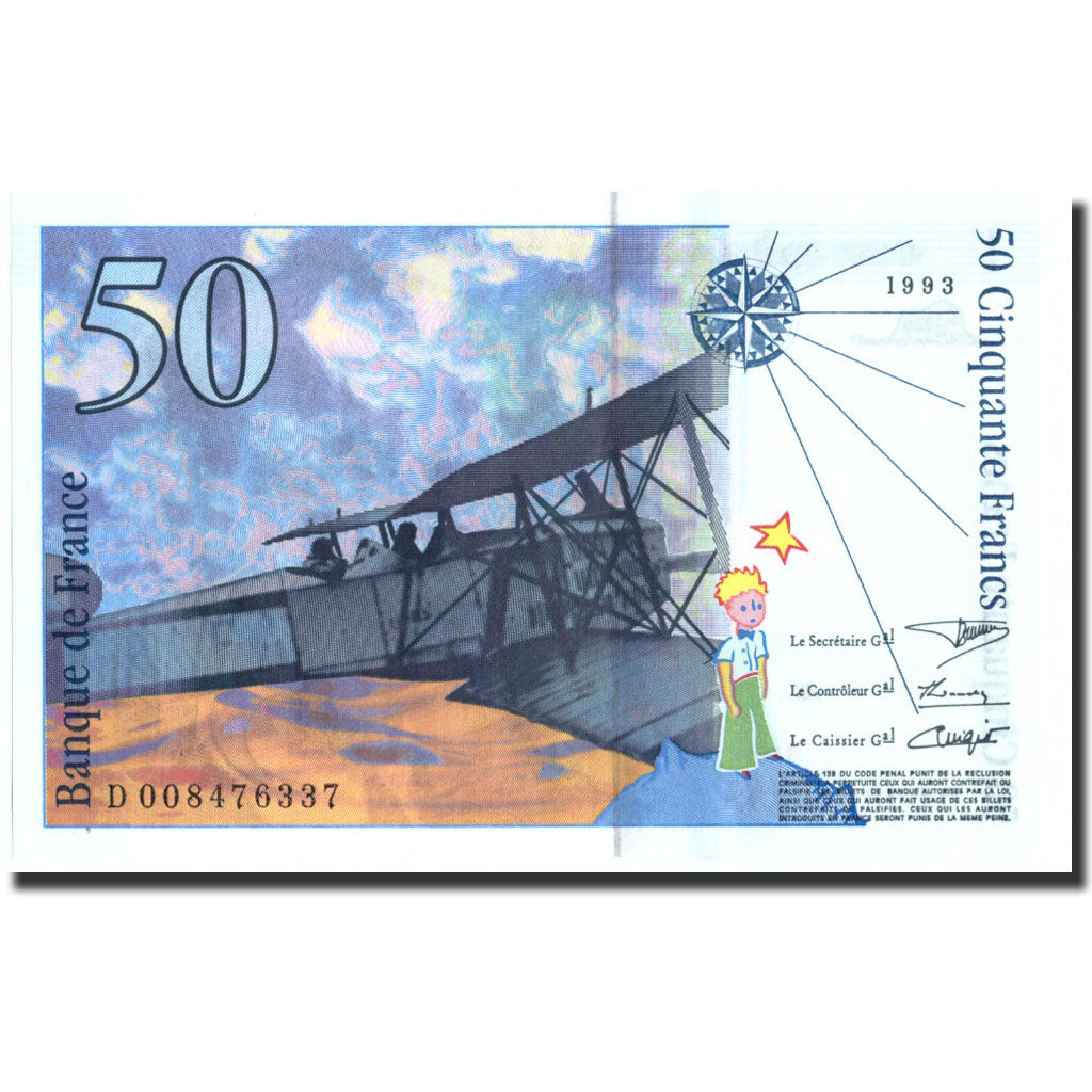 France, 50 Francs, 50 F 1992-1999 ''St Exupéry'', 1993, 1993, KM:157b, SPL