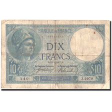 Francja, 10 Francs, Minerve, 1917, 1917-03-23, VF(20-25), Fayette:6.2, KM:73a