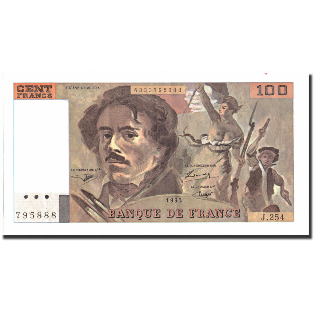 France, 100 Francs, 100 F 1978-1995 ''Delacroix'', 1993, 1993, UNC(63)