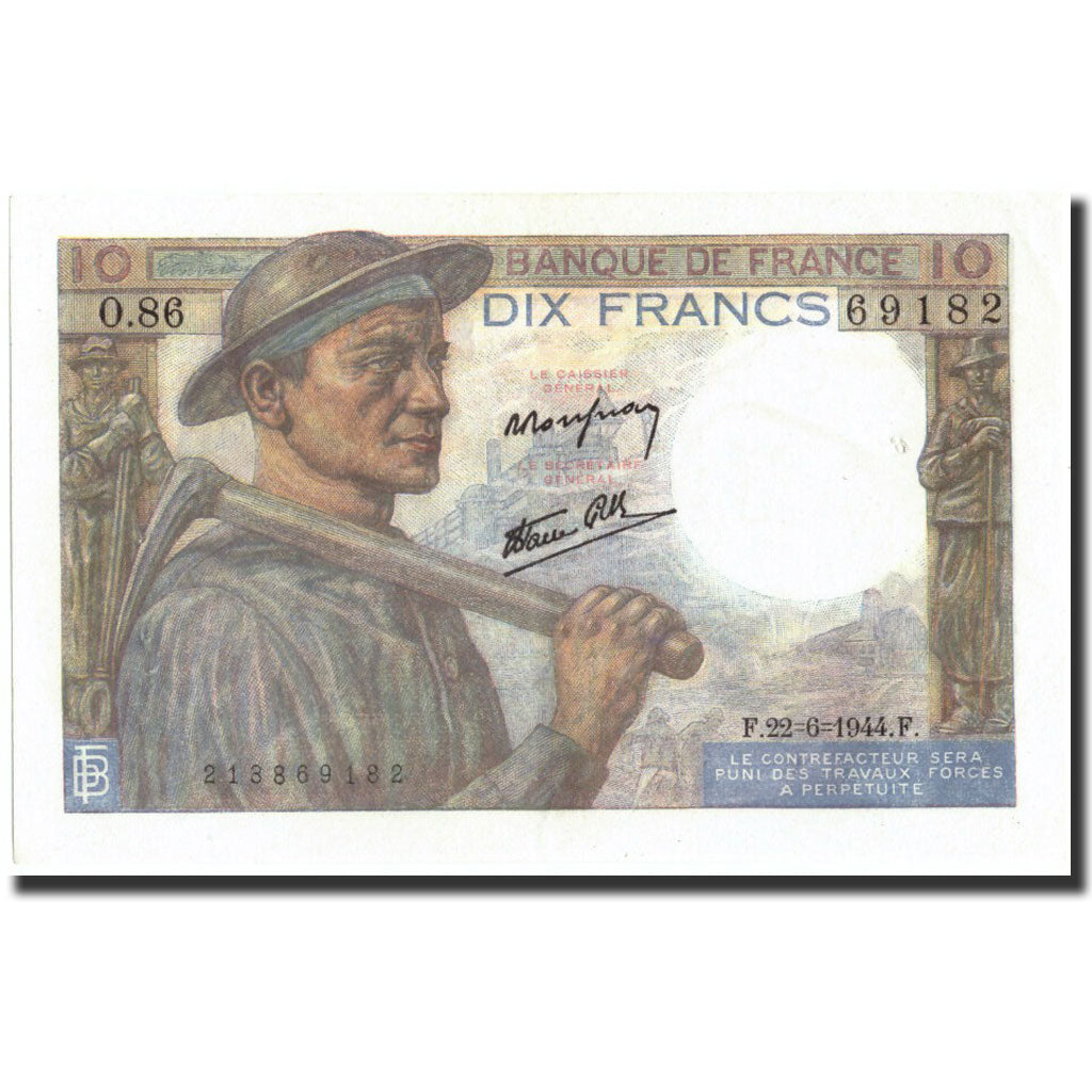 Francia, 10 Francs, 10 F 1941-1949 ''Mineur'', 1944, 1944-06-22, EBC+