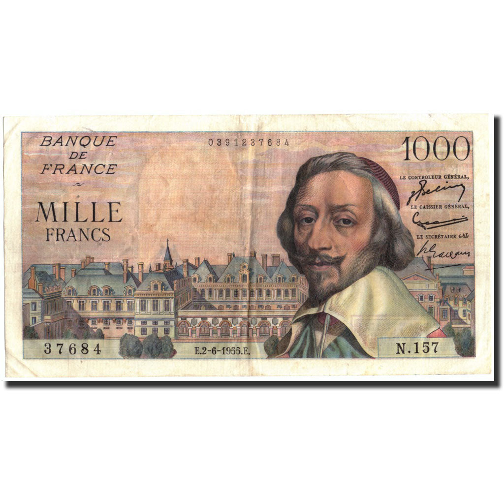 France, 1000 Francs, 1 000 F 1953-1957 ''Richelieu'', 1955, 1955-06-02