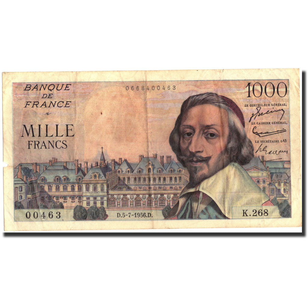France, 1000 Francs, 1 000 F 1953-1957 ''Richelieu'', 1956, 1956-07-05
