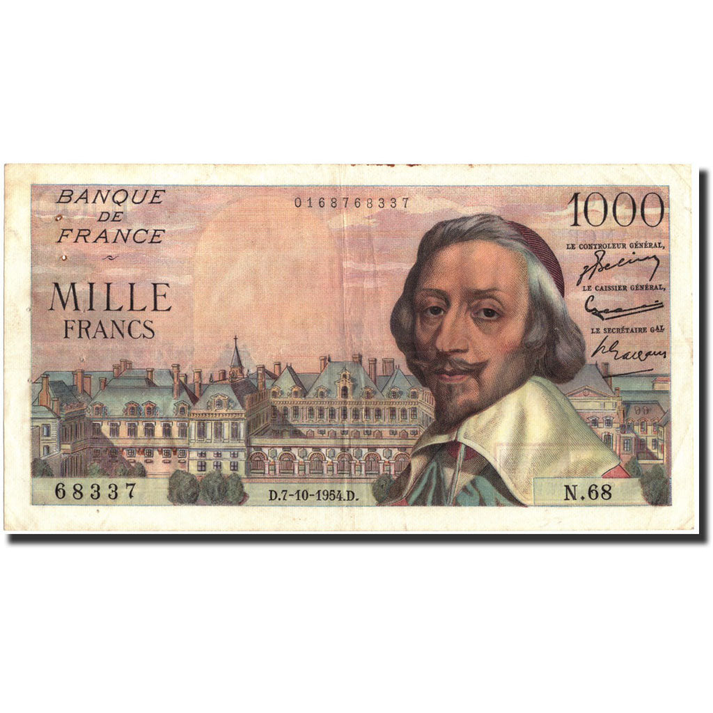 France, 1000 Francs, 1 000 F 1953-1957 ''Richelieu'', 1954, 1954-10-07