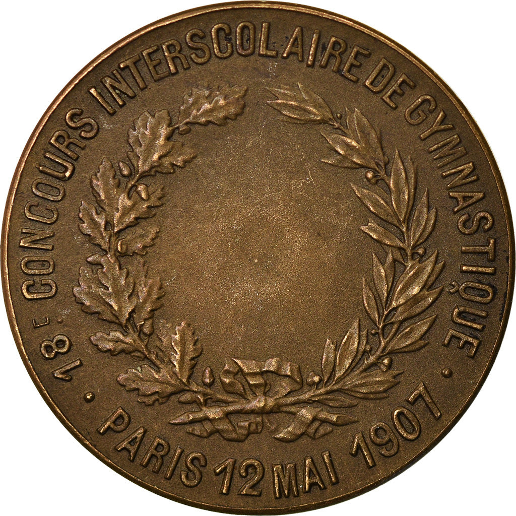 France, Medal, Concours Interscolaire de Gymnastique, Paris, 1907, O.Roty