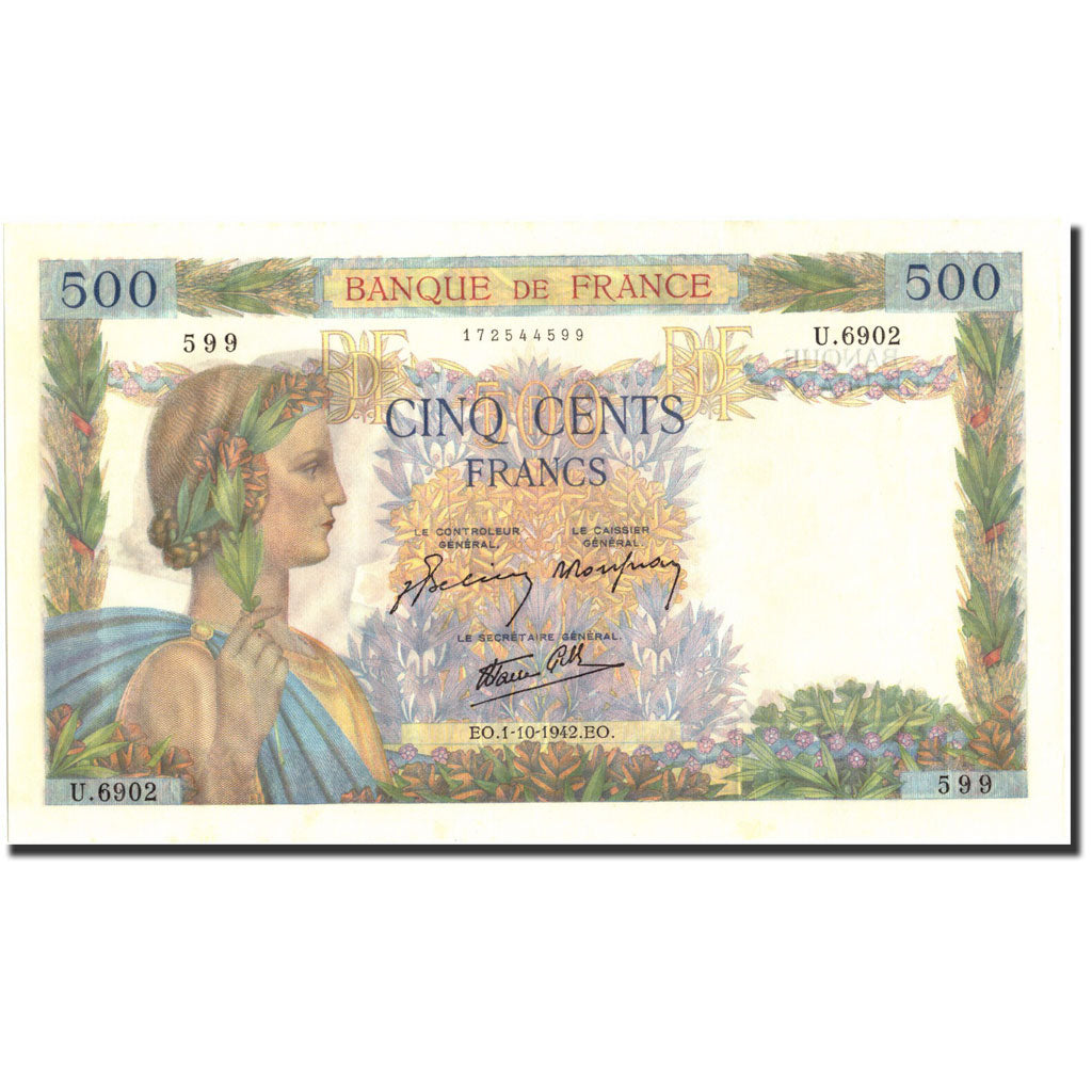 Francia, 500 Francs, 500 F 1940-1944 ''La Paix'', 1942, 1942-10-01, FDS