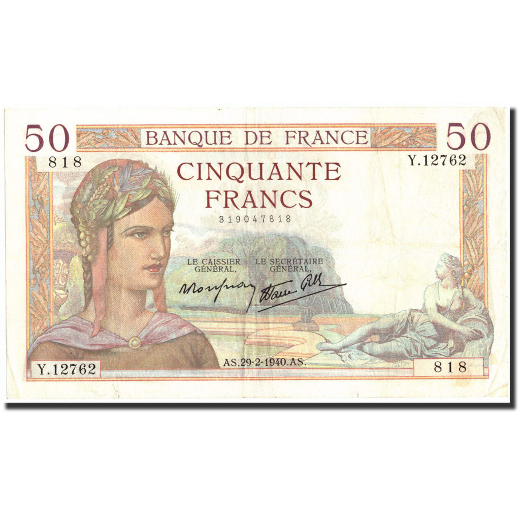 France, 50 Francs, 50 F 1934-1940 ''Cérès'', 1940, 1940-02-29, EF(40-45)